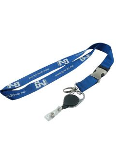 3/8" x 36" Polyester Silkscreen Lanyard with Buckle Release and Retractable Reel