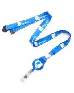 3/8" x 36" Polyester Silkscreen Lanyard with Retractable Reel and Safety Breakaway