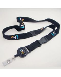 3/8" x 36" Polyester Silkscreen Lanyard with Reel, Breakaway, and Buckle Release